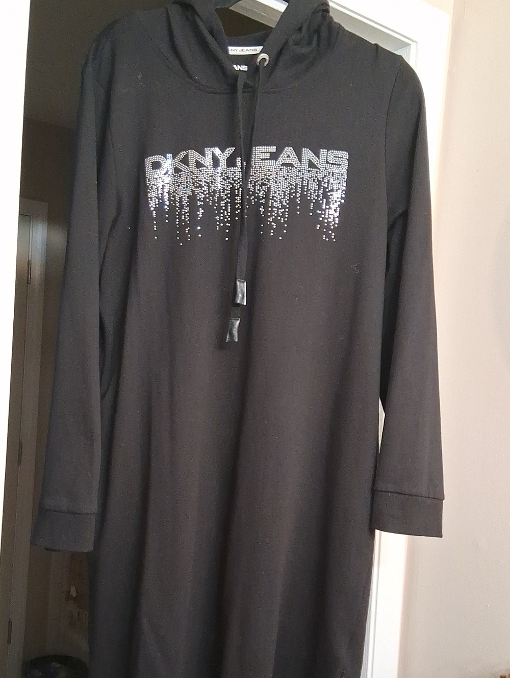 Dkny Black Hoodie Dress with Silver Rhinestone Logo